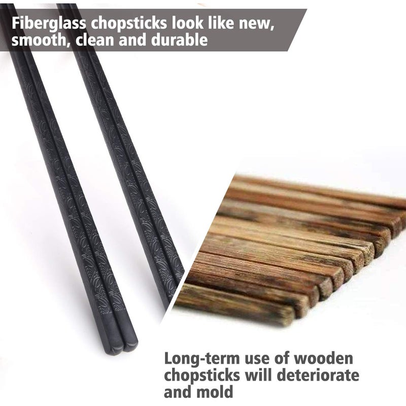 GLAMFIELDS 10-Pairs Fiberglass Chopsticks - sushi Reusable Chop sticks for food, Dishwasher Safe, 9.5 Inches - Black Flower - Image 3